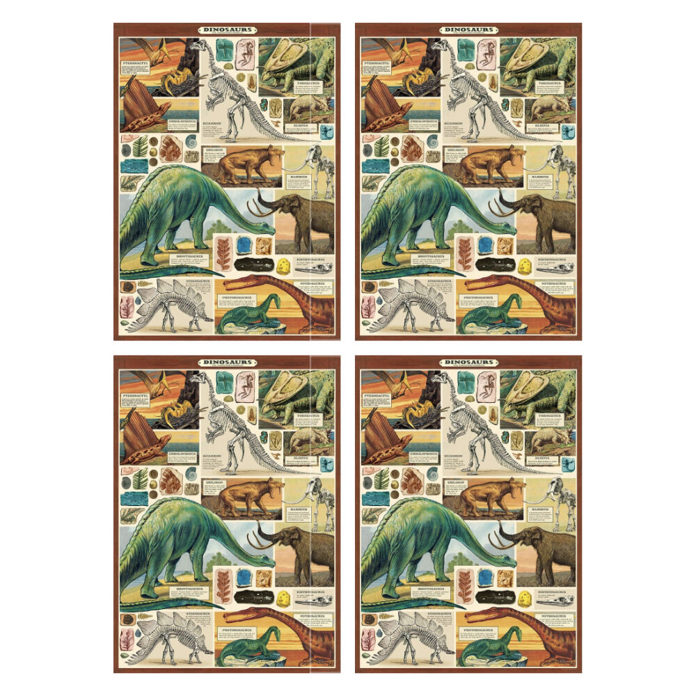 Cavallini Poster Gift Wrap Dinosaurs 2 Vintage Illustration 50x70cm (4 Pack)