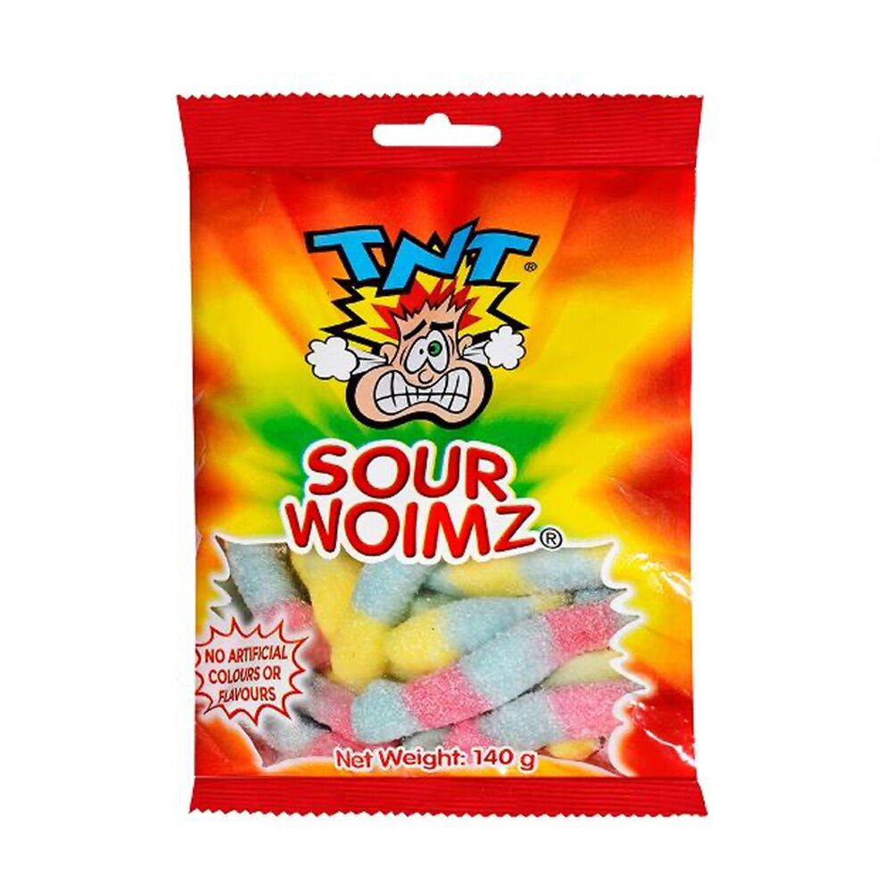 TNT Woimz Bag 140g Fruit Flavour Chewy Sour Gummies/Lollies