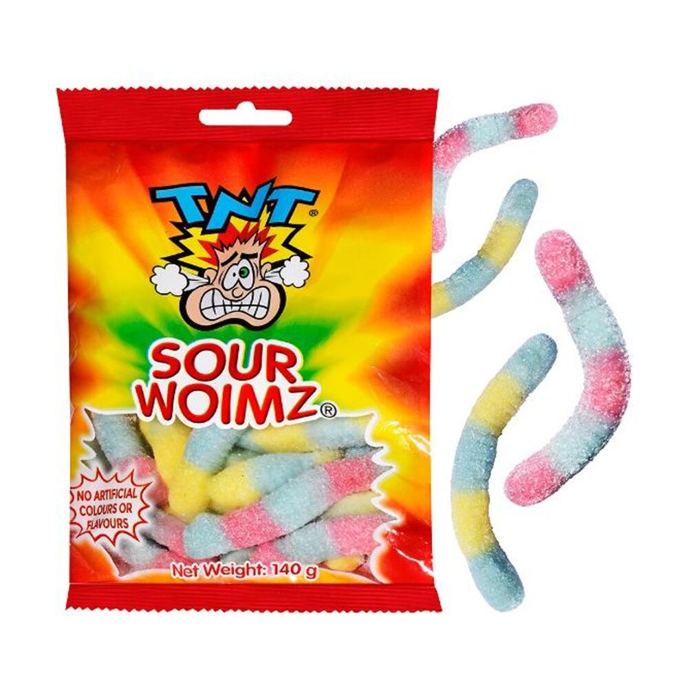 TNT Woimz Bag 140g Fruit Flavour Chewy Sour Gummies/Lollies — image 2