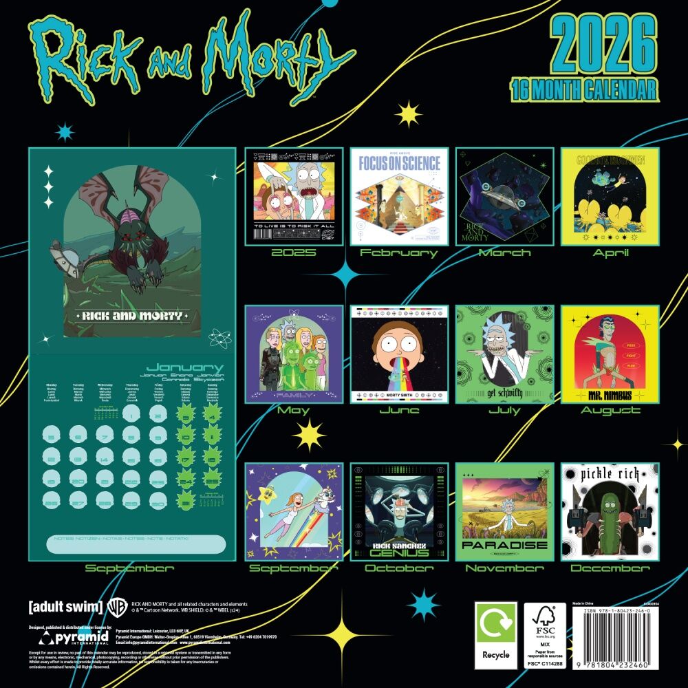 Cartoon Network 30x30cm Rick and Morty 2026 Square Wall Calendar Room Decor — image 2