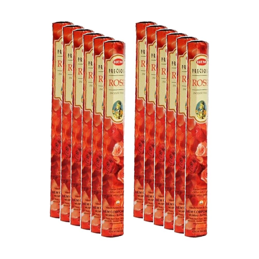 Hem Home Fragrance Scented Smelling Incense Sticks Packet Set Precious Rose (12 Pack)