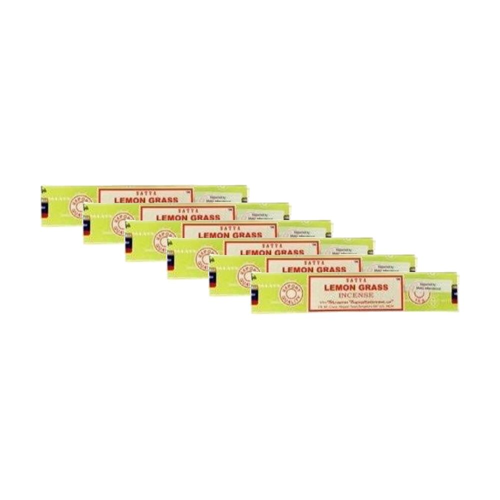 Satya Home Fragrance Scented Incense Sticks Packet Set 15gm Lemon Grass (6 Pack)