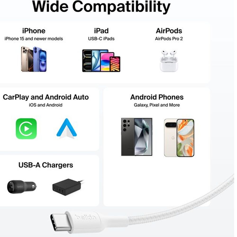 Belkin 1m White BoostCharge Pro Braided USB-A to USB-C Charging Cable — image 7