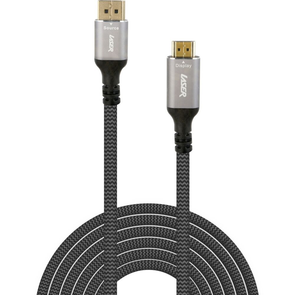 Laser Black 4K DisplayPort To HDMI Braided Durable Connection Cable 2m