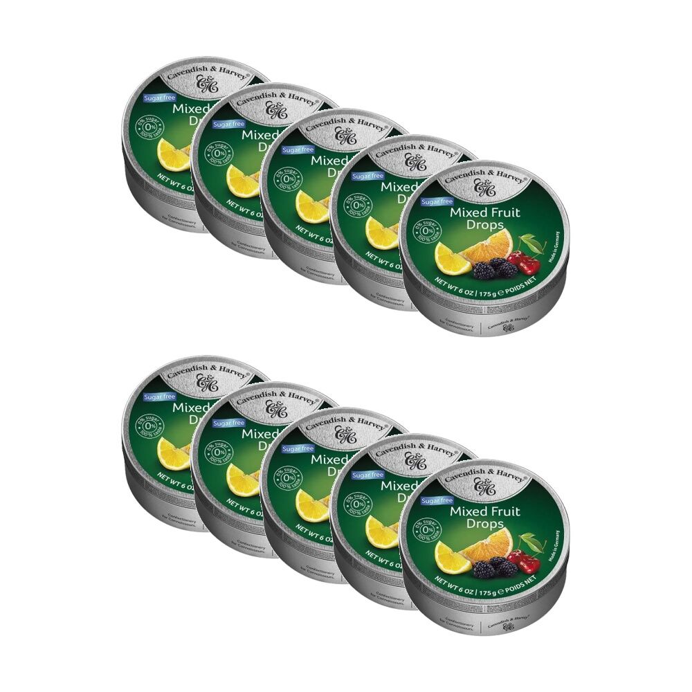 Cavendish & Harvey Sugar Free Mixed Fruit Drops Flavoured Candy 175g (10 Pack)