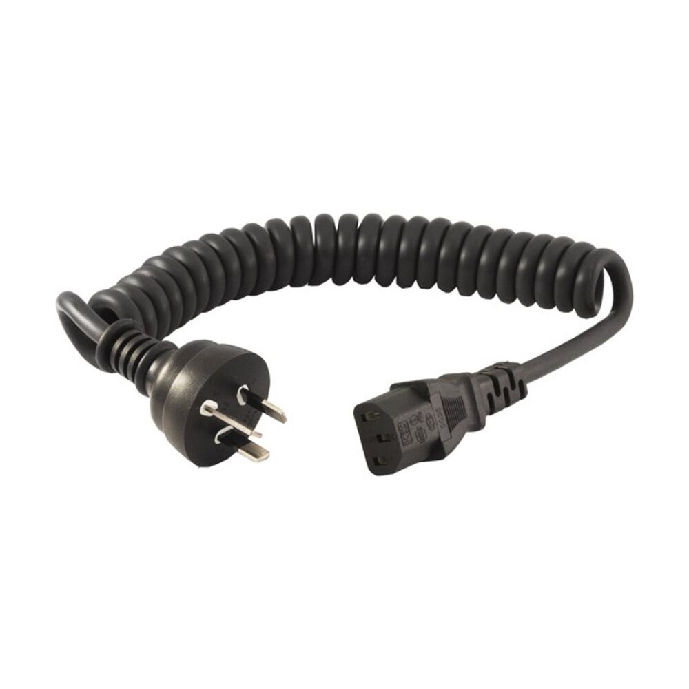 Doss Black Curly Iec Power Lead 2M C13 Appliance Cord Australian