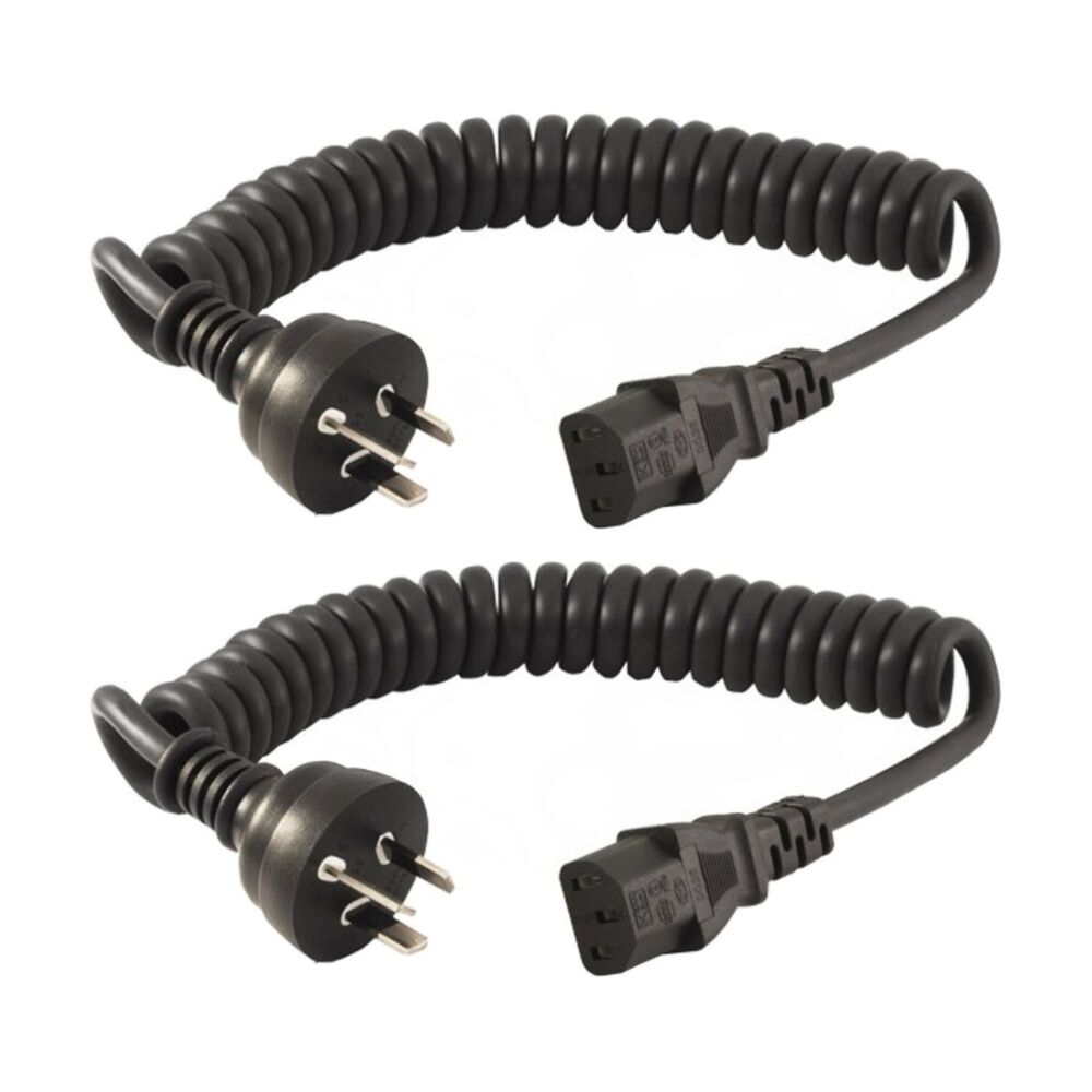Doss Black Curly Iec Power Lead 2M C13 Appliance Cord Australian (2 Pack)