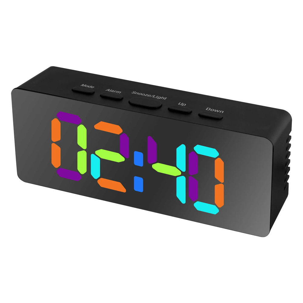 Liquid Ears Slimline RGB Colour Changing Dual Alarm Clock Time Date Black