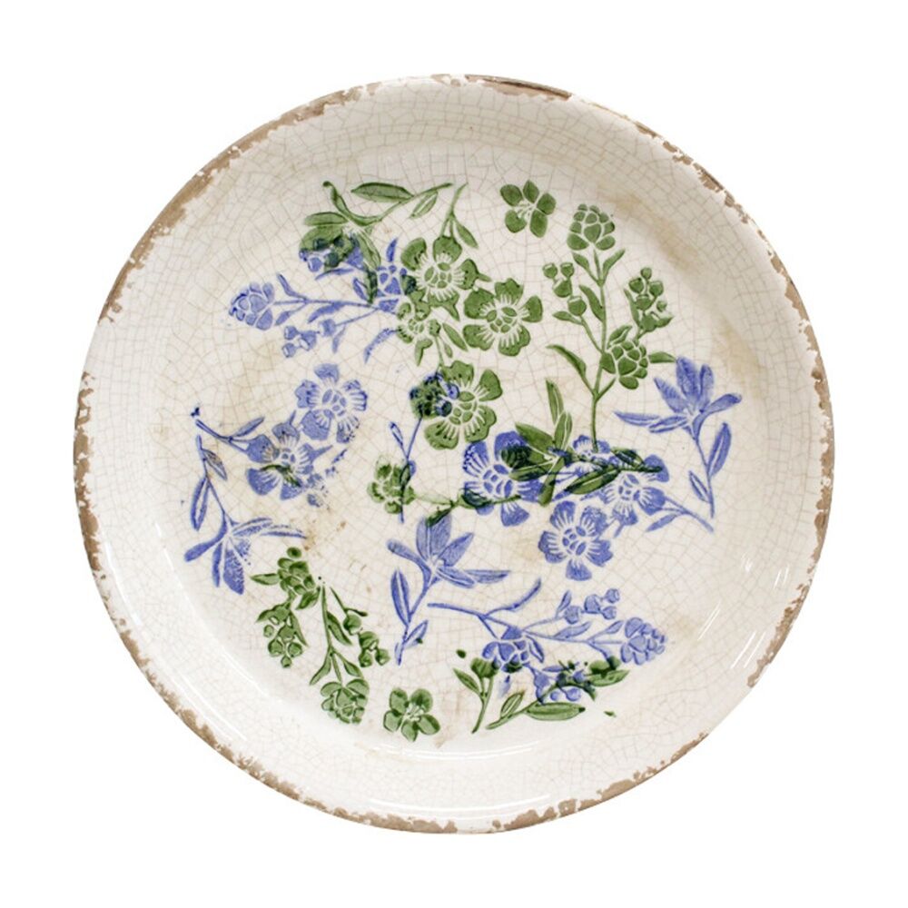 LVD 23.5x23.5x2.5cm Botanical Blue Ceramic Kitchen Dinner Plate Home Decor