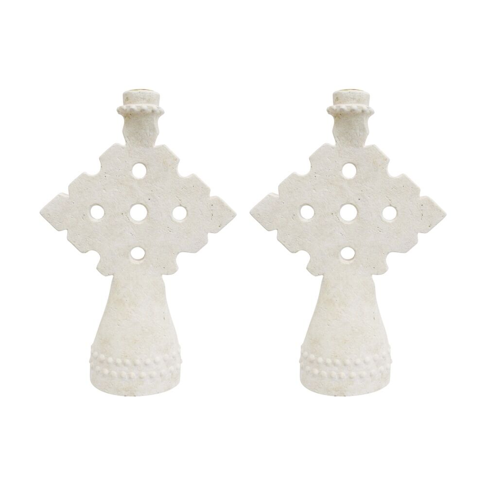 LVD Large Concrete Mediterranean Geometric Candle Holder 21.5x7.5x32cm (2 Pack)