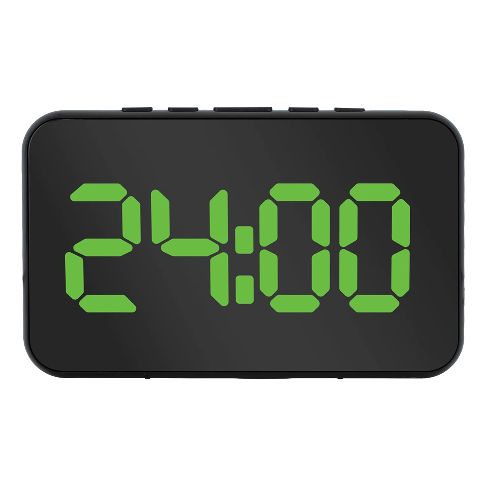 Liquid Ears Large Display Alarm Clock Date USB Battery Power Dimmable Black