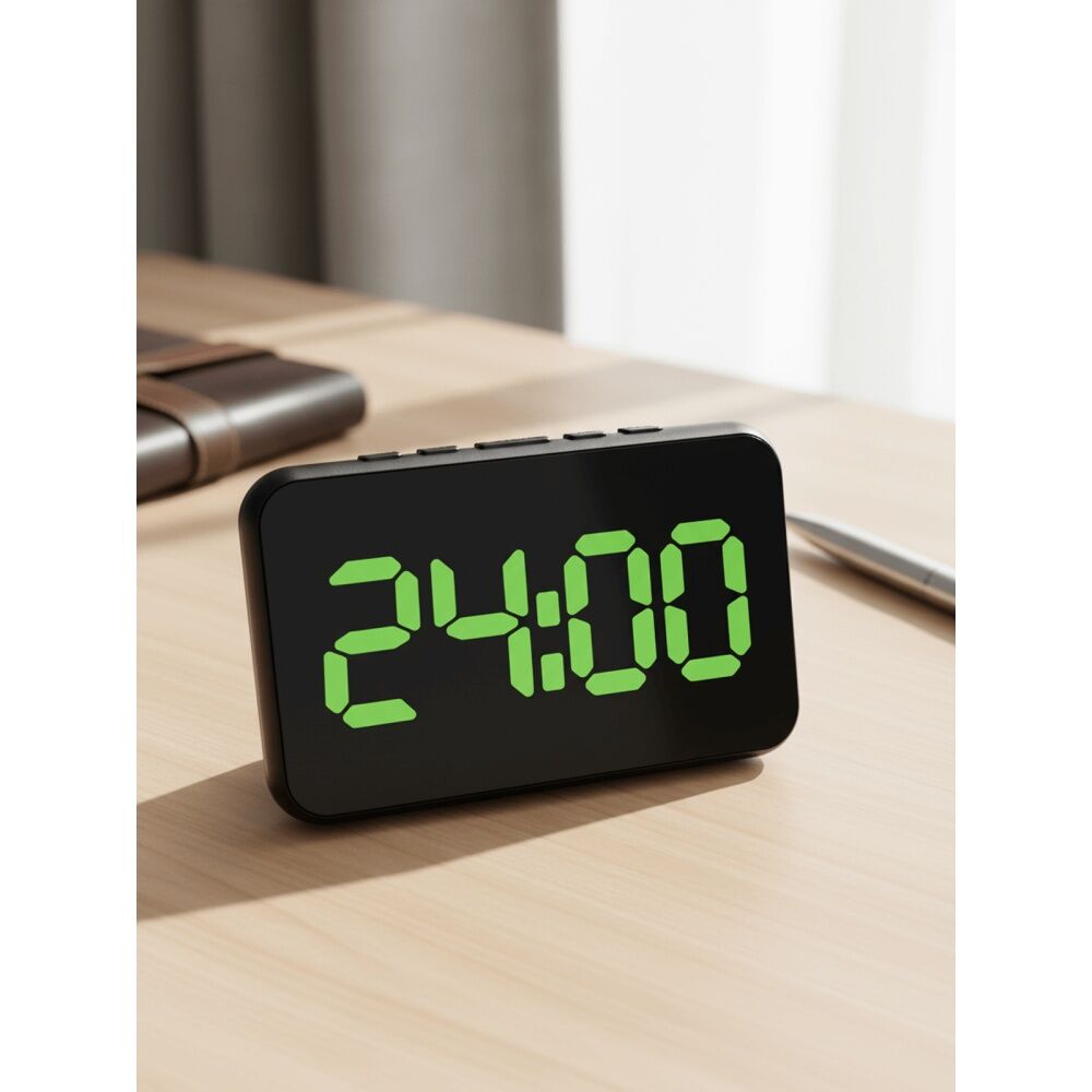 Liquid Ears Large Display Alarm Clock Date USB Battery Power Dimmable Black — image 7