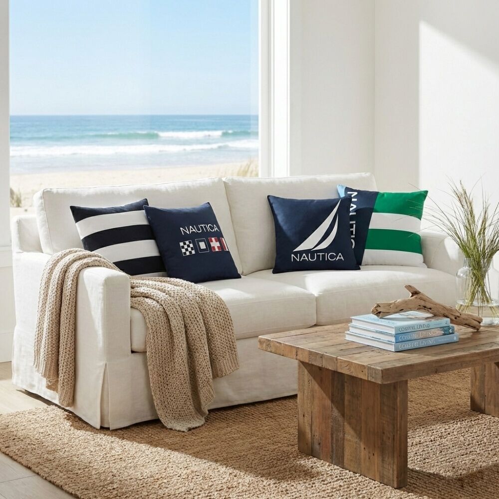 Nautica Navy Sailor Stripe Decorative Cushion Home Decor 45x45cm — image 3