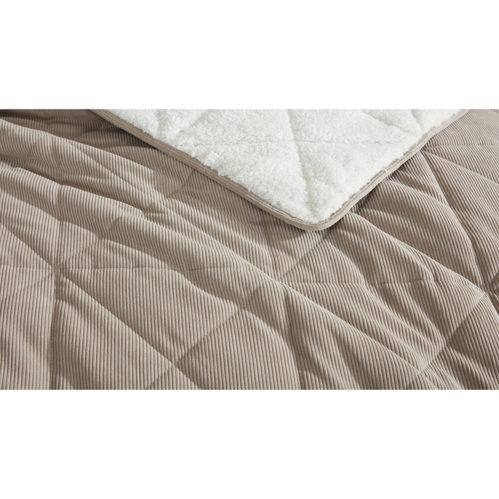 Ardor Ridge Coverlet Set Quilted Corduroy Sherpa Bedding Beige Queen/King (3 Pieces) — image 2