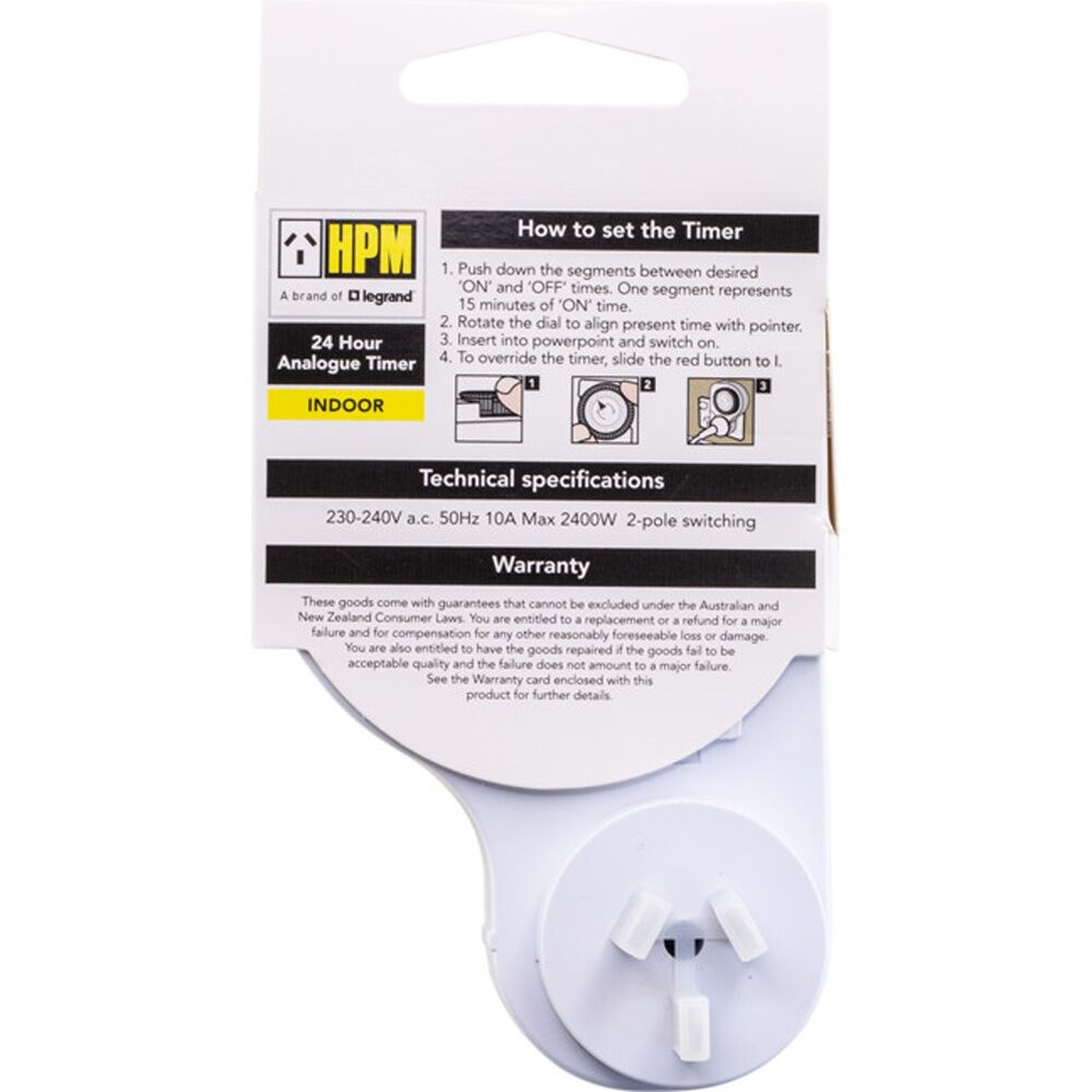 HPM 24 Hour Analogue Timer Electrical HPM Plug-in Security (4 Pack) — image 4