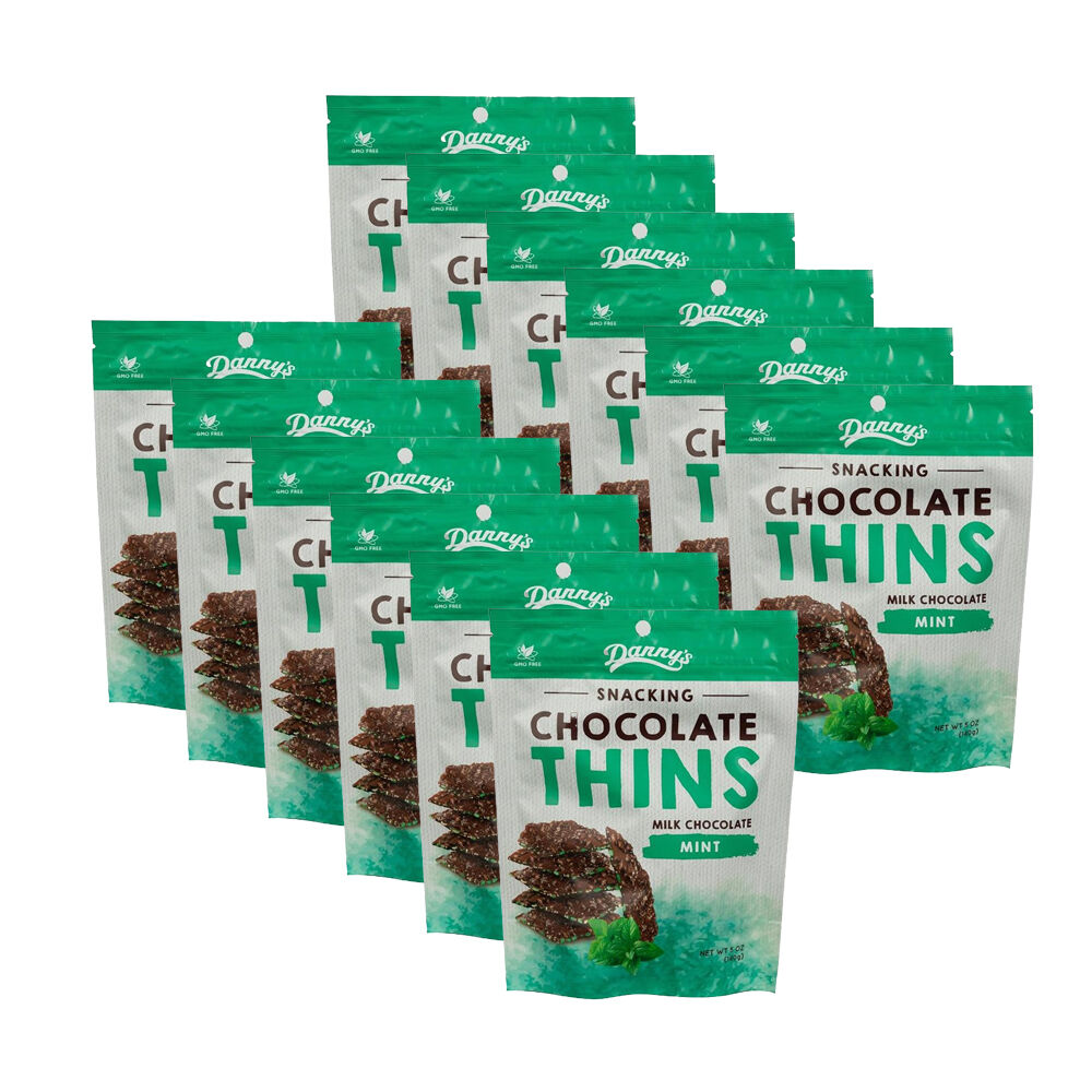 Dannys Danny's Milk Chocolate Snacking Thins Mint Flavour Confectionary 140g (12 Pack)