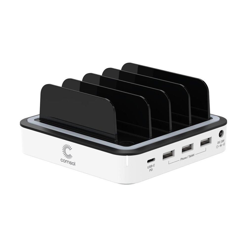 Comsol 48W 4 Port Desktop USB-C & 3 USB-A Charging Station 2.4A Ports White