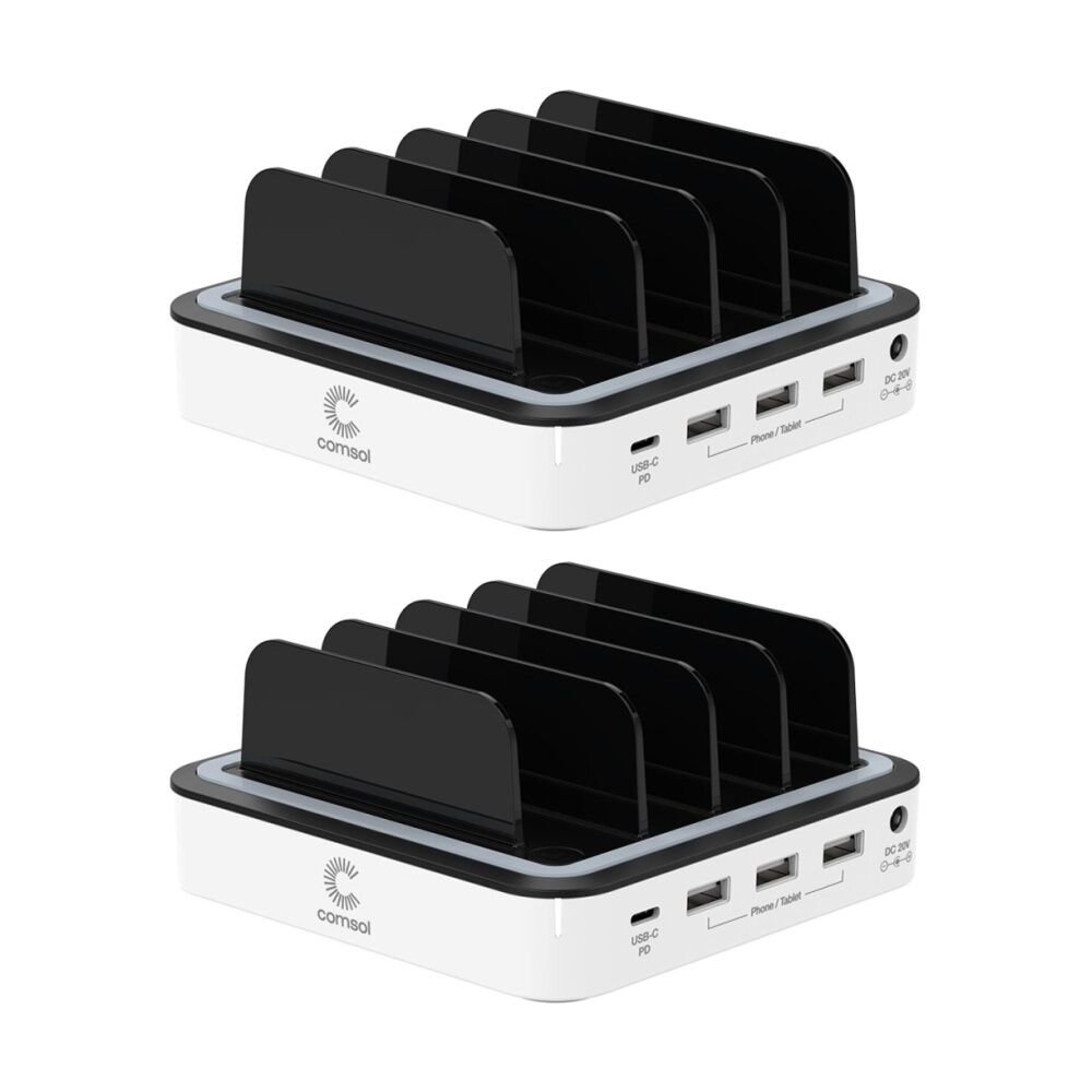 Comsol 4 Port Desktop USB-C & 3 USB-A Charging Station 2.4A Ports White 48W (2 Pack)