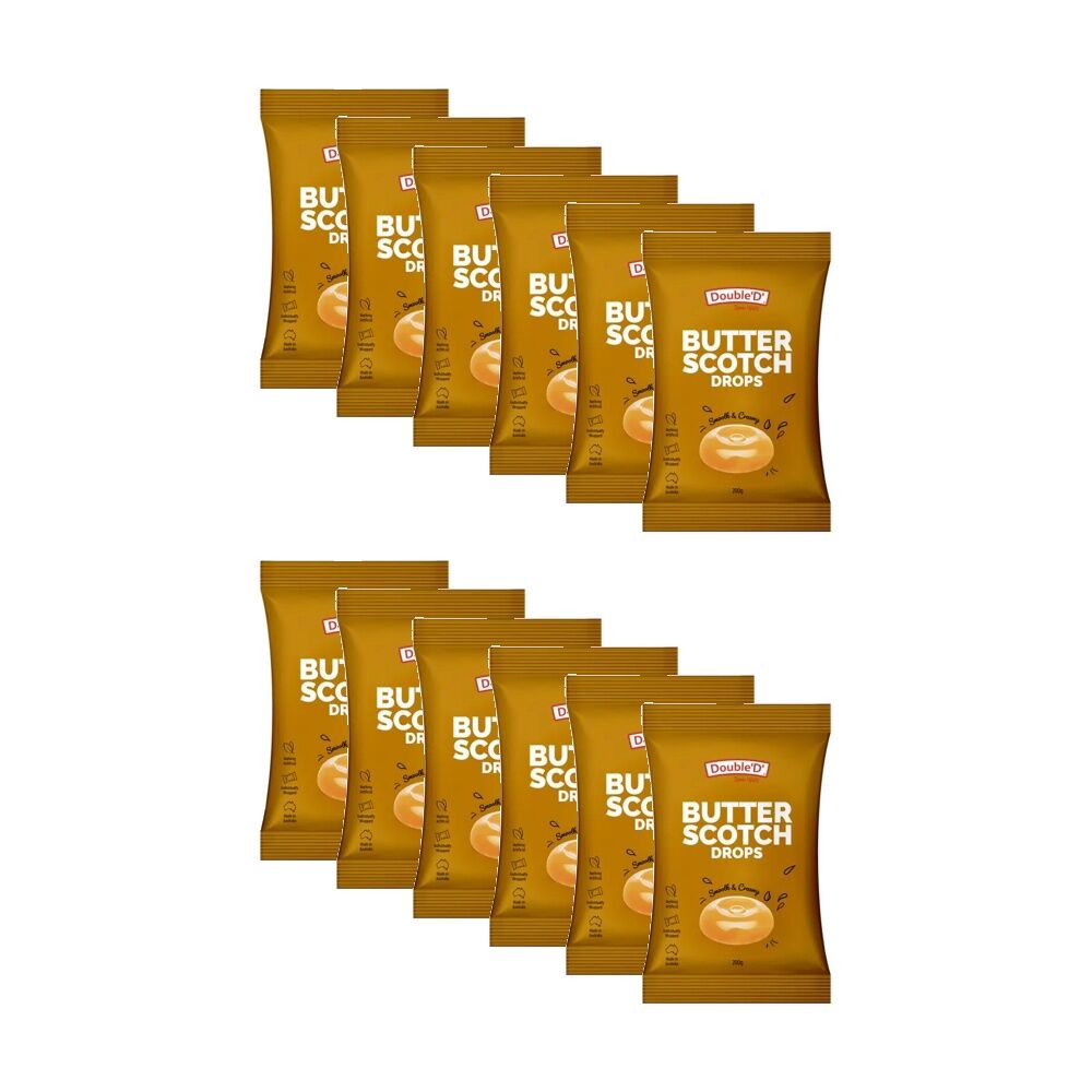 Doubled Individually Wrapped Butterscotch Drops Candy/Confectionery 200g (12 Pack)