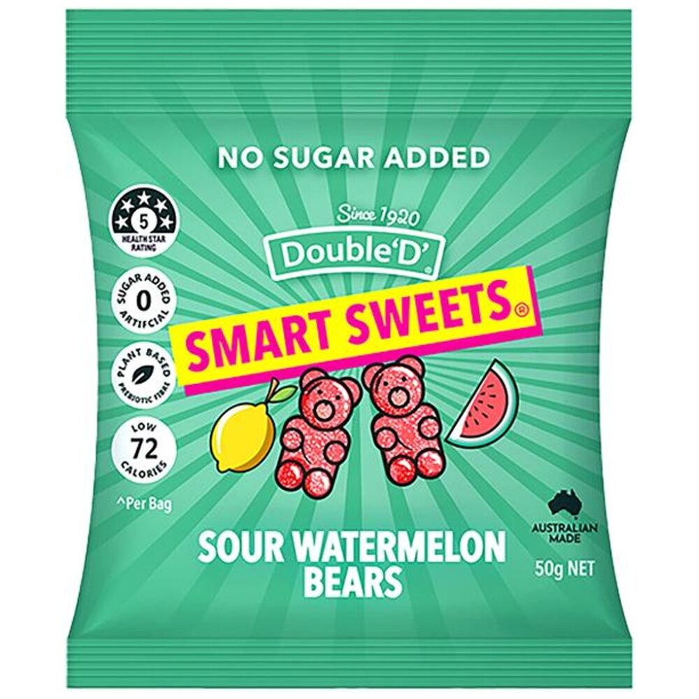 Double 'D' DoubleD Smart Sweets Sour Watermelon 50g Fruit Flavour Gummies (12 Pack) — image 2