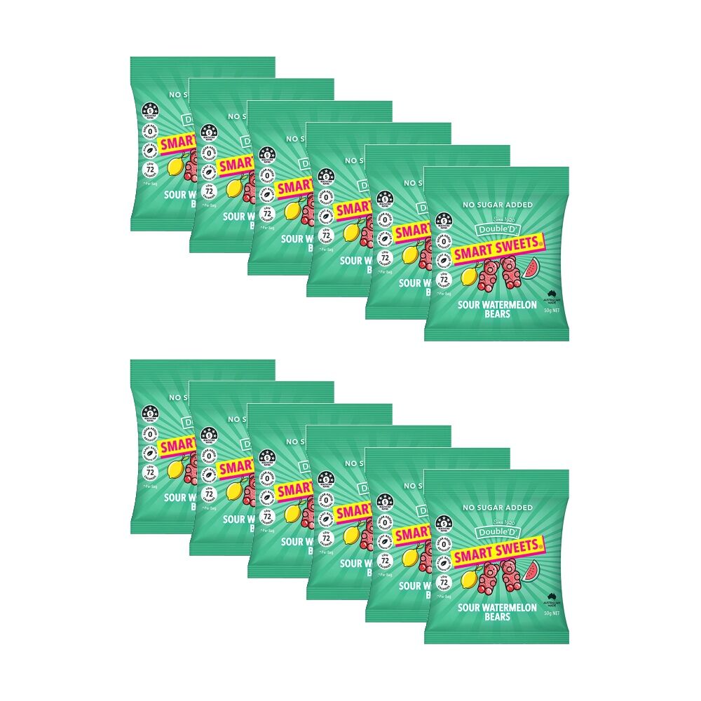 Double 'D' DoubleD Smart Sweets Sour Watermelon 50g Fruit Flavour Gummies (12 Pack)