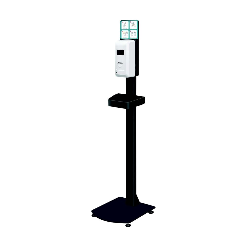 Cleanstar Touchless Hand Sanitiser & Soap Dispenser Station 1 Litre - Automatic Infrared Sensor - Powder Coated Metal Stand - Black