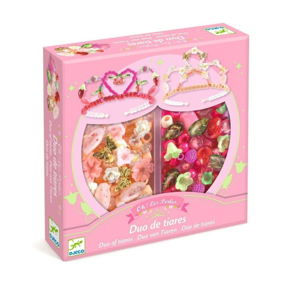 Djeco Duo Of Tiaras Bead Kit With 240 Acrylic Beads & Gold Headb&s Pink Djeco