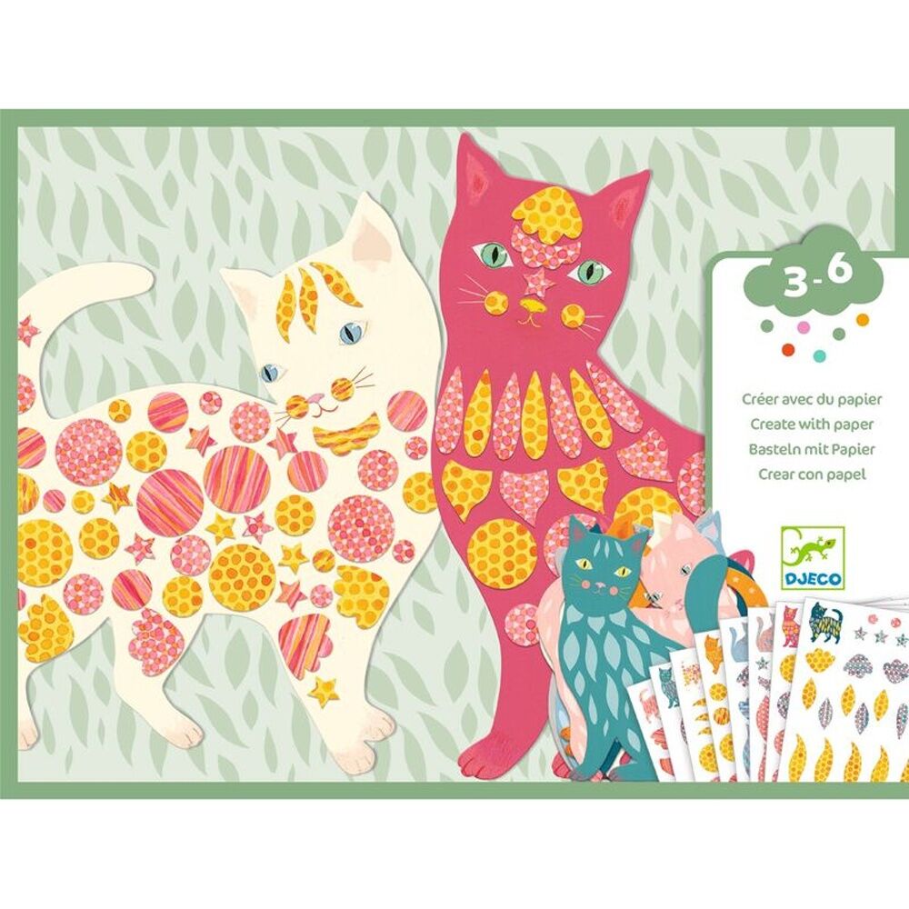 Djeco Elodie's Cute Cats Create With Paper Craft Sticker Activity For Kids Djeco