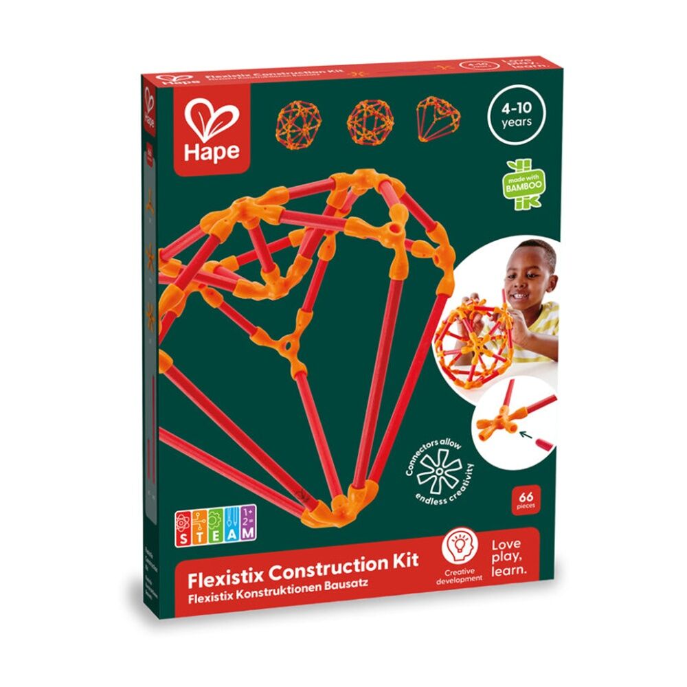 Hape Orange/Red Creative Construction Flexistix Toy Kit Bamboo for Kids 4y