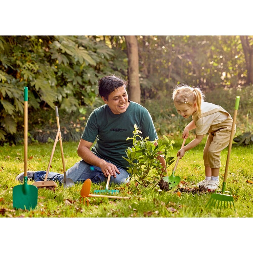 Hape Garden Broom Wooden Gardening Tool Outdoor Play Kids Toy 4y Brown (2 Pack) — image 4