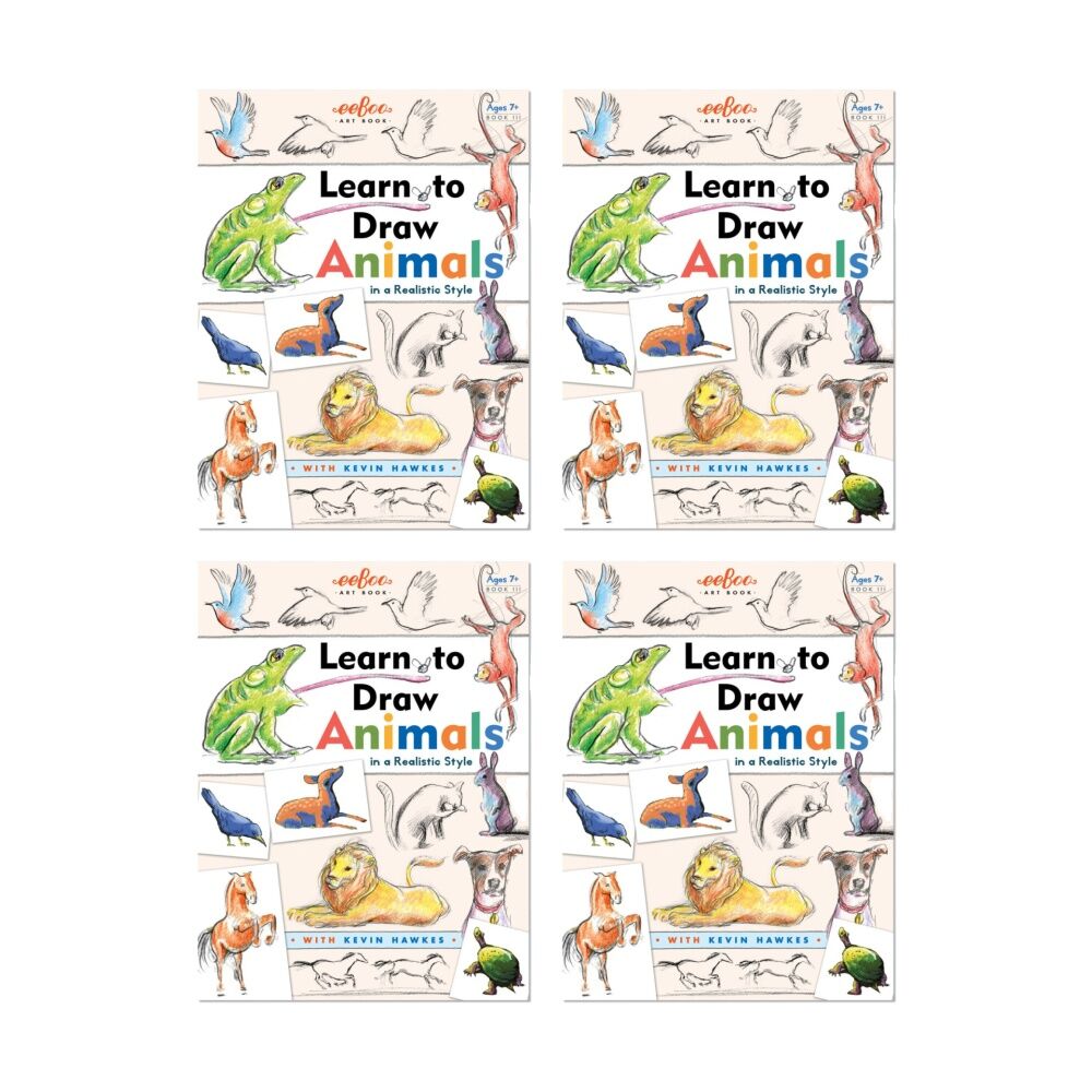 Eeboo Learn To Draw Instructional Animals Art Book 7+ 21.5x28.5cm (4 Pack)