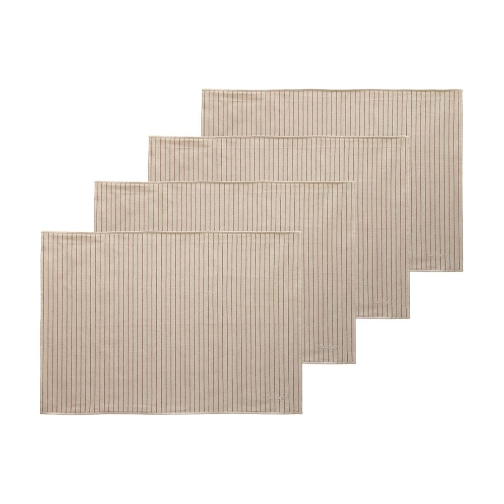 Ecology Beige/Red Striped Dinner Napery Placemats 100% Cotton 53x38cm (4 Pieces)