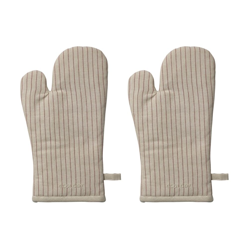 Ecology Tonka 100% Cotton Oven Glove/Mit Biege & Red Sienna Stripe 32x17cm (2 Pack)