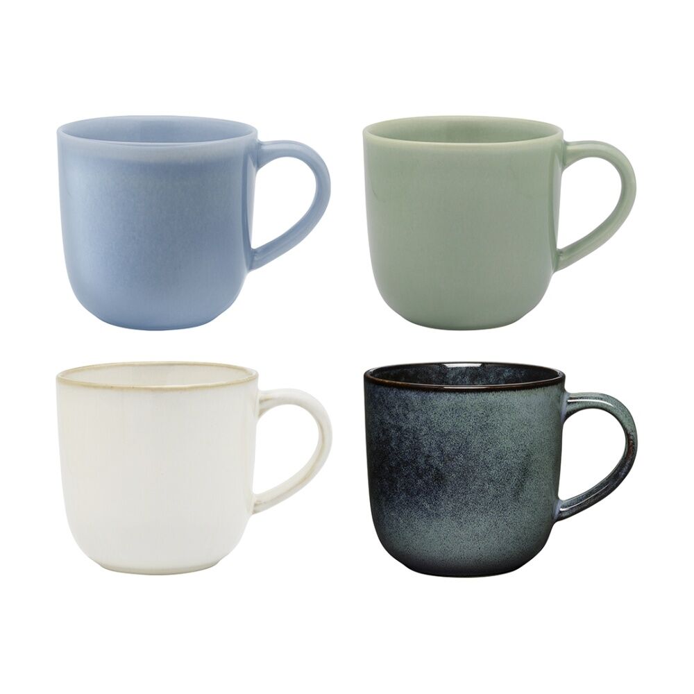 Ecology Element Stoneware Coffee Mugs Green Blues & White 360ml (4 Pieces)