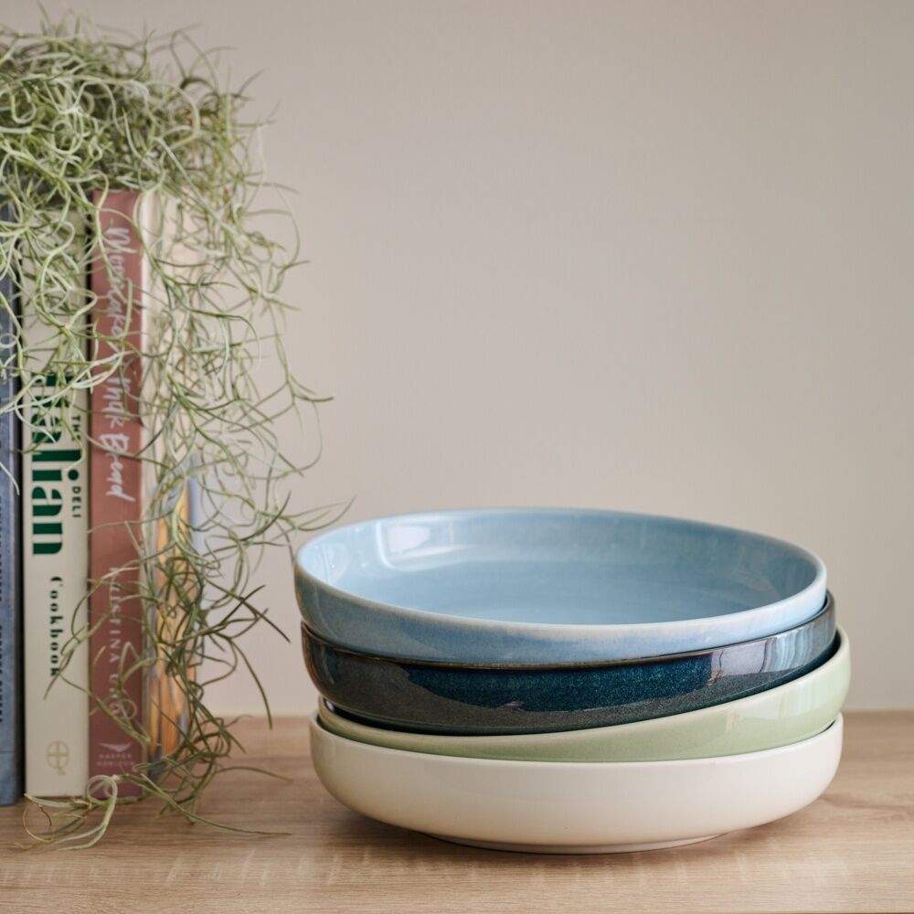 Ecology Element Stoneware Dinner Bowl Set Green Blues & White 22cm (4 Pieces) — image 2