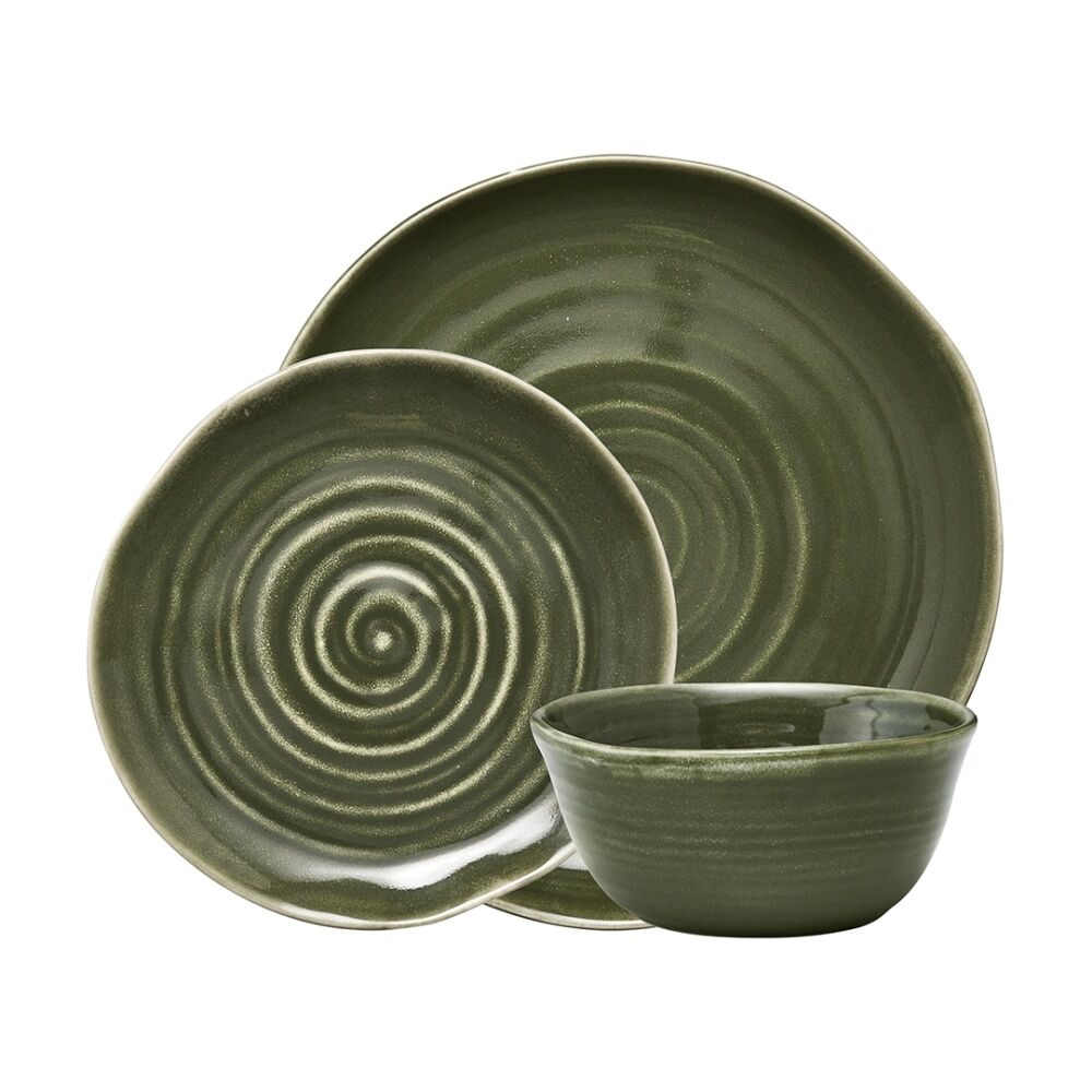 Ecology Ottawa Stoneware Dinner Set Moss Green Textured Dinnerware (12 Pieces)