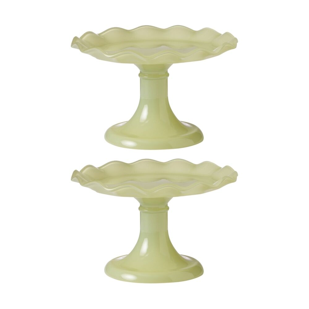 Ecology Ruffle Glass Cake Stand High Gloss Serveware Green Celadon 33x12.5cm (2 Pack)