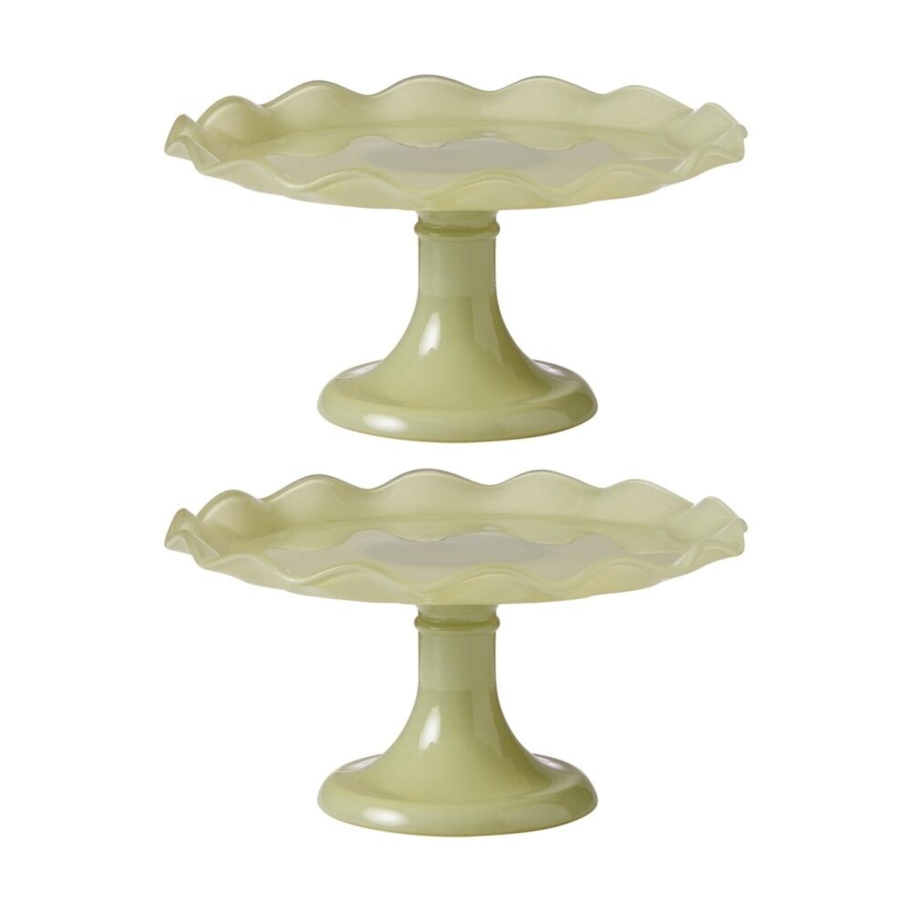 Ecology Ruffle Glass Cake Stand High Gloss Serveware Green Celadon 26x12.5cm (2 Pack)