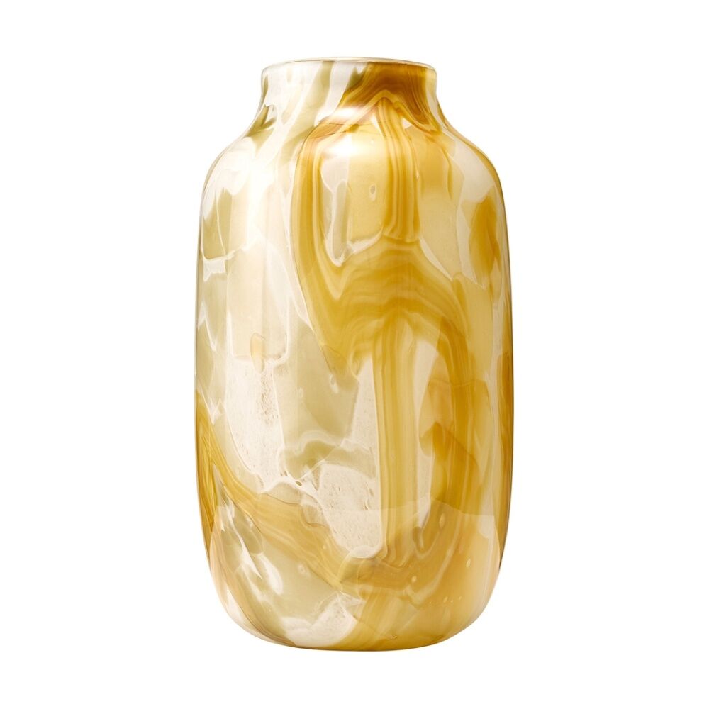 Ecology Elowen Curved Flower Vase Yellow/White Honeycomb Marble-Look — 32cm