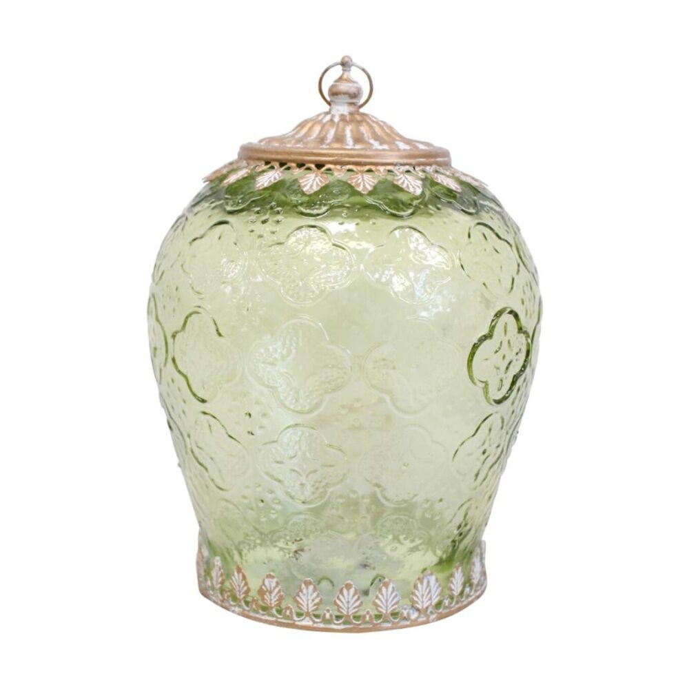 LVD 16x16x20.5cm Extra Large LED Foil Lantern/Candle Holder Apple Green/Gold — image 2