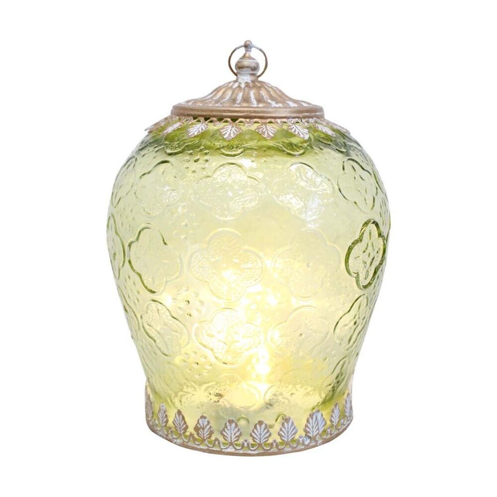 LVD 16x16x20.5cm Extra Large LED Foil Lantern/Candle Holder Apple Green/Gold