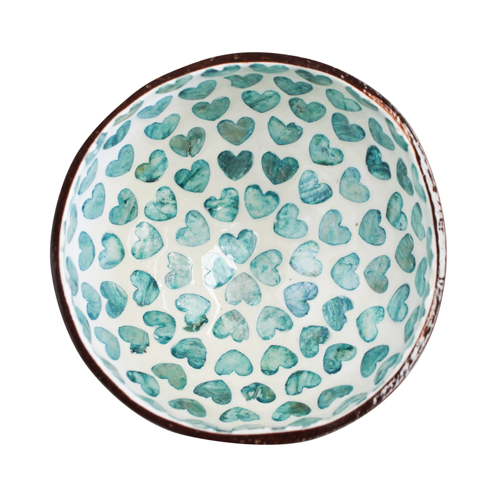 LVD 13x13x6cm Turquoise Heart Round Coconut Capiz Trinket/Jewellery Bowl