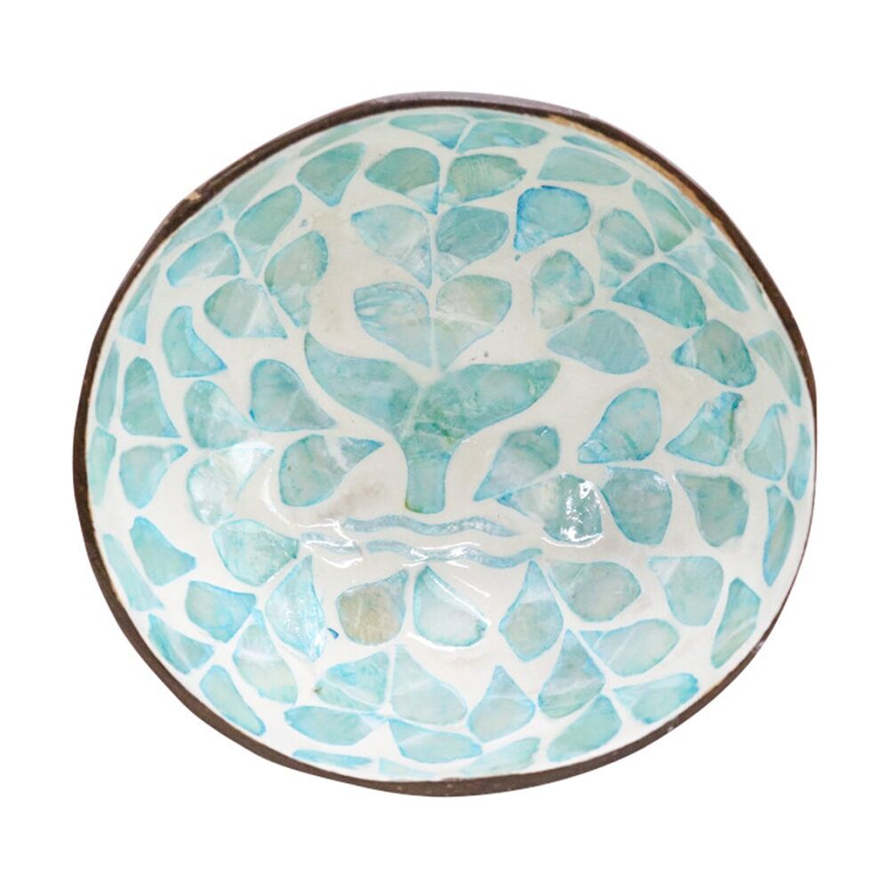 LVD 13x13x6cm Whale Tail Aqua Round Coconut Capiz Trinket/Jewellery Bowl