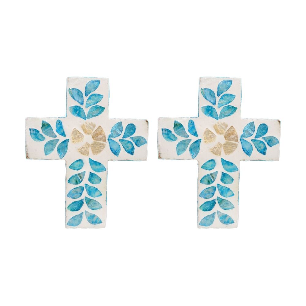 LVD Small Decorative Capiz Shell Leaf Cross Home & Living Decor 15x12x2cm (2 Pack)