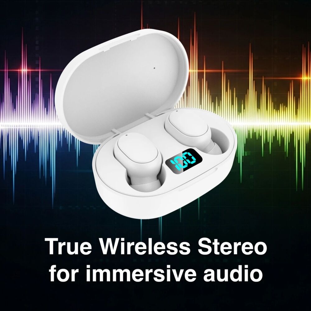 Laser White True Wireless In-Ear Earphones LED Display Bluetooth Stereo — image 3
