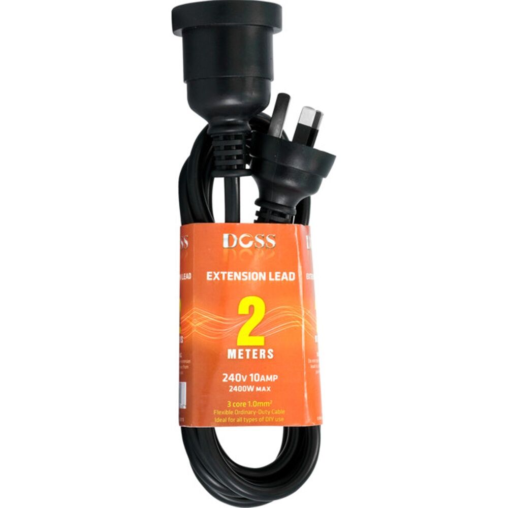 Doss 2M Power Extension Lead Black 2 Meter Cord 2400W 240V PVC DOSS (3 Pack) — image 2