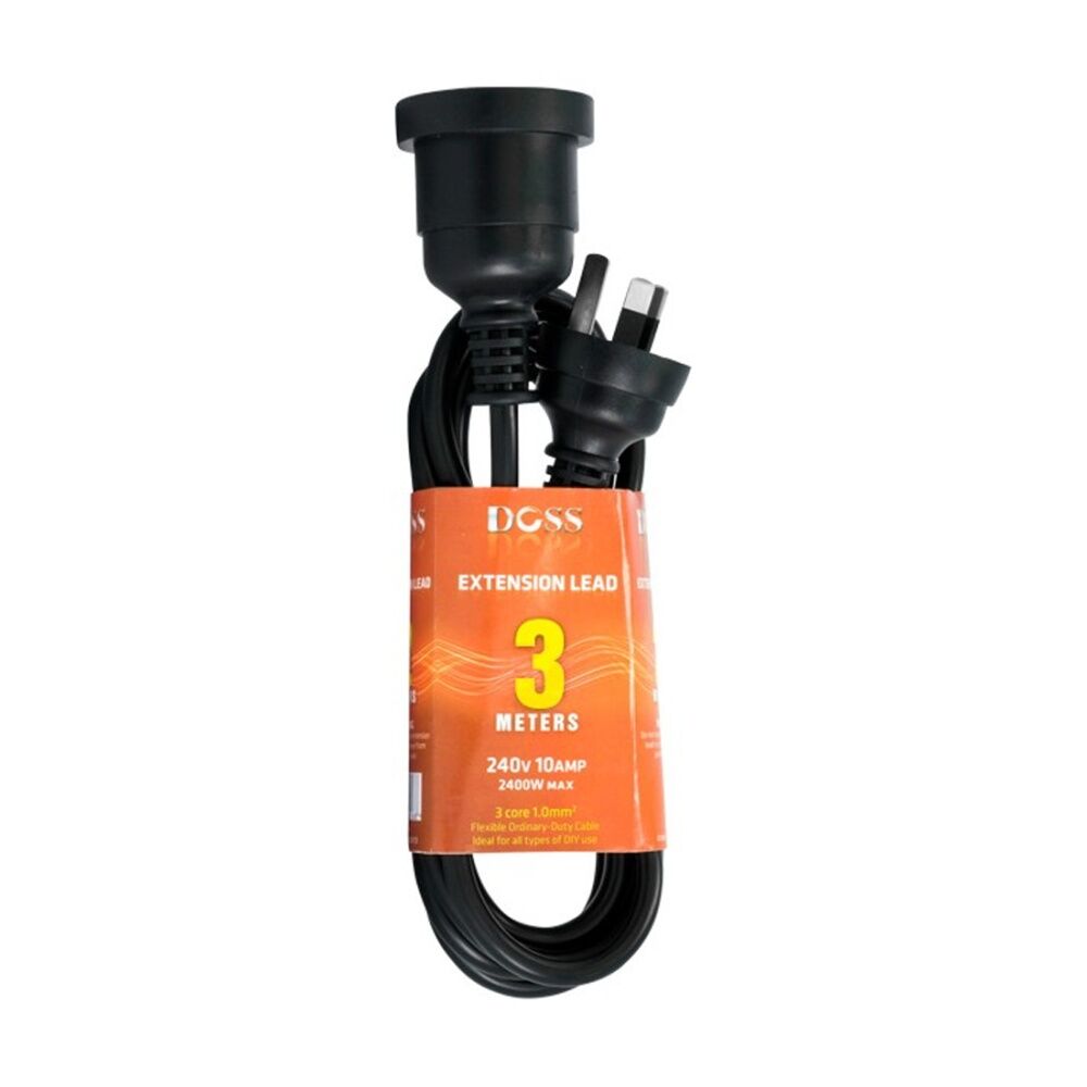 Doss 3M Power Extension Lead Black Cord 3 Metre Electrical DOSS (2 Pack) — image 2