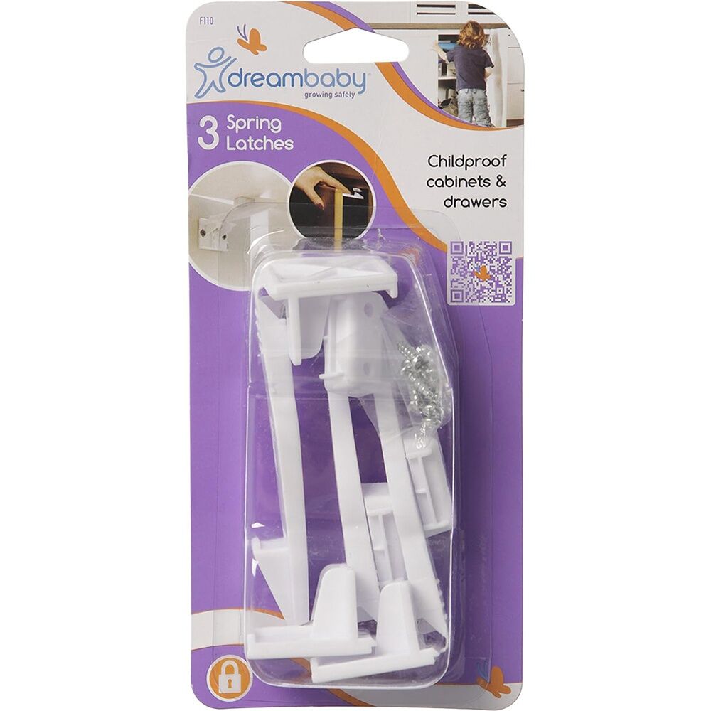 Dreambaby Spring Latches Baby/Child Safety Drawer/Cabinet Locks White (3 Pieces)