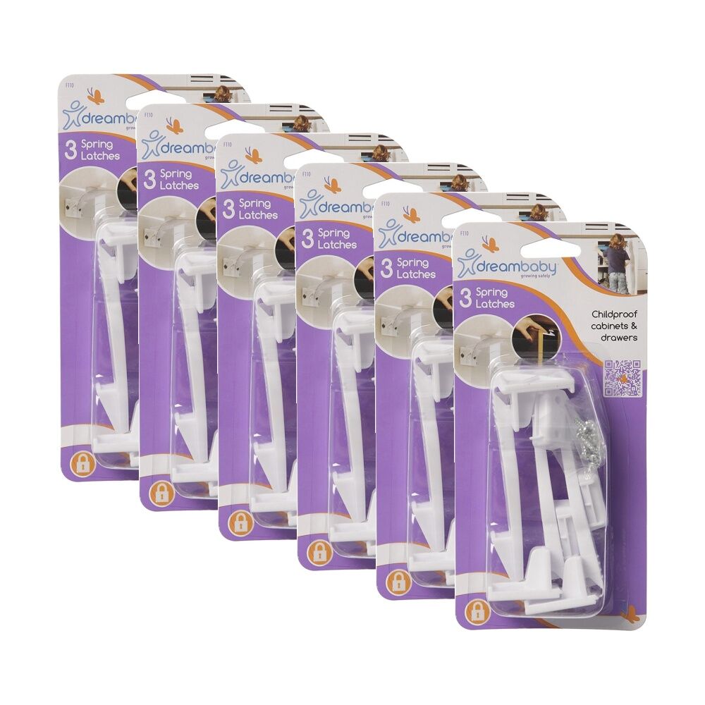 Dreambaby 3pc Dreambaby Spring Latches Baby/Child Safety Drawer/Cabinet Locks White (6 Pack)