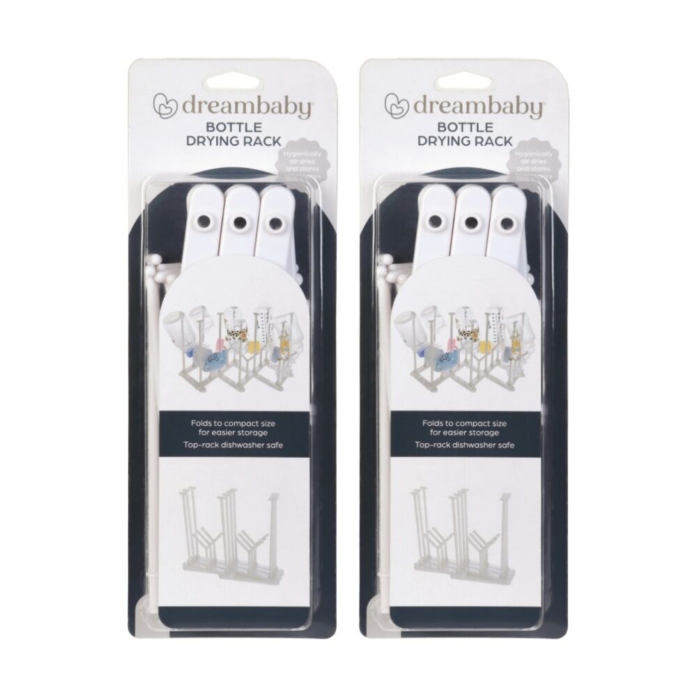 Dreambaby Foldable Baby Bottle Drying Rack Dishwasher Safe White (2 Pack)